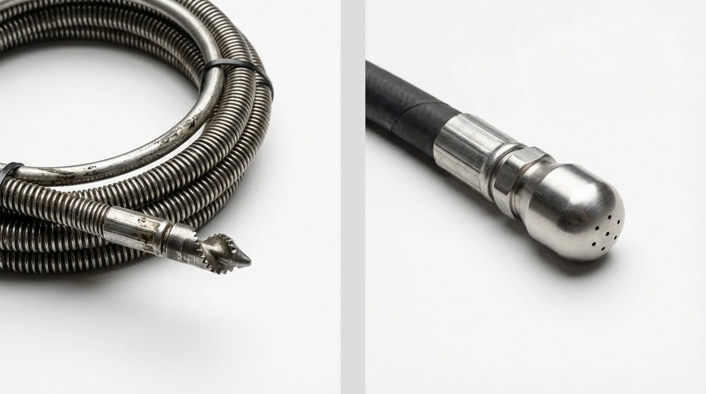 Drain snake cable and hydro jetting nozzle used for drain cleaning in Anna, TX