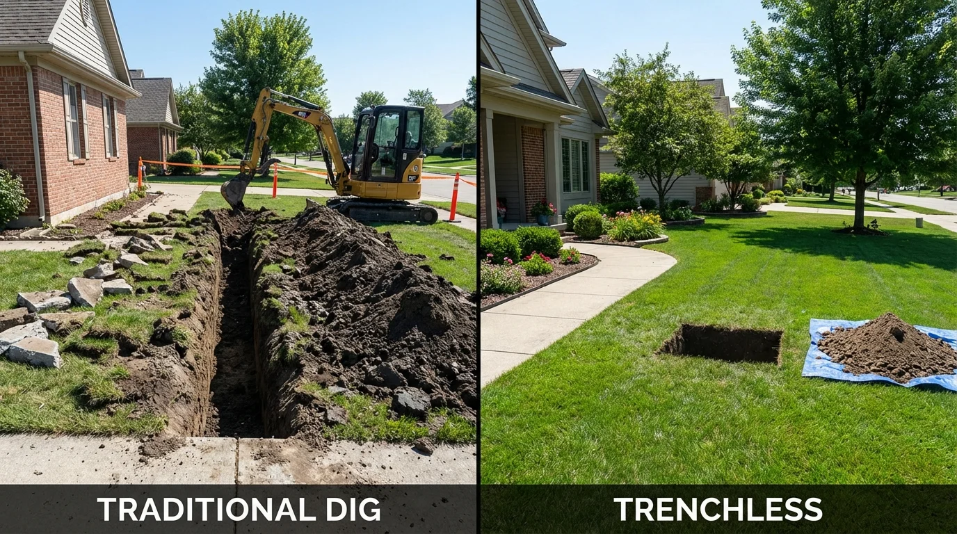 Trenchless sewer repair with minimal yard damage versus traditional excavation in Anna, TX